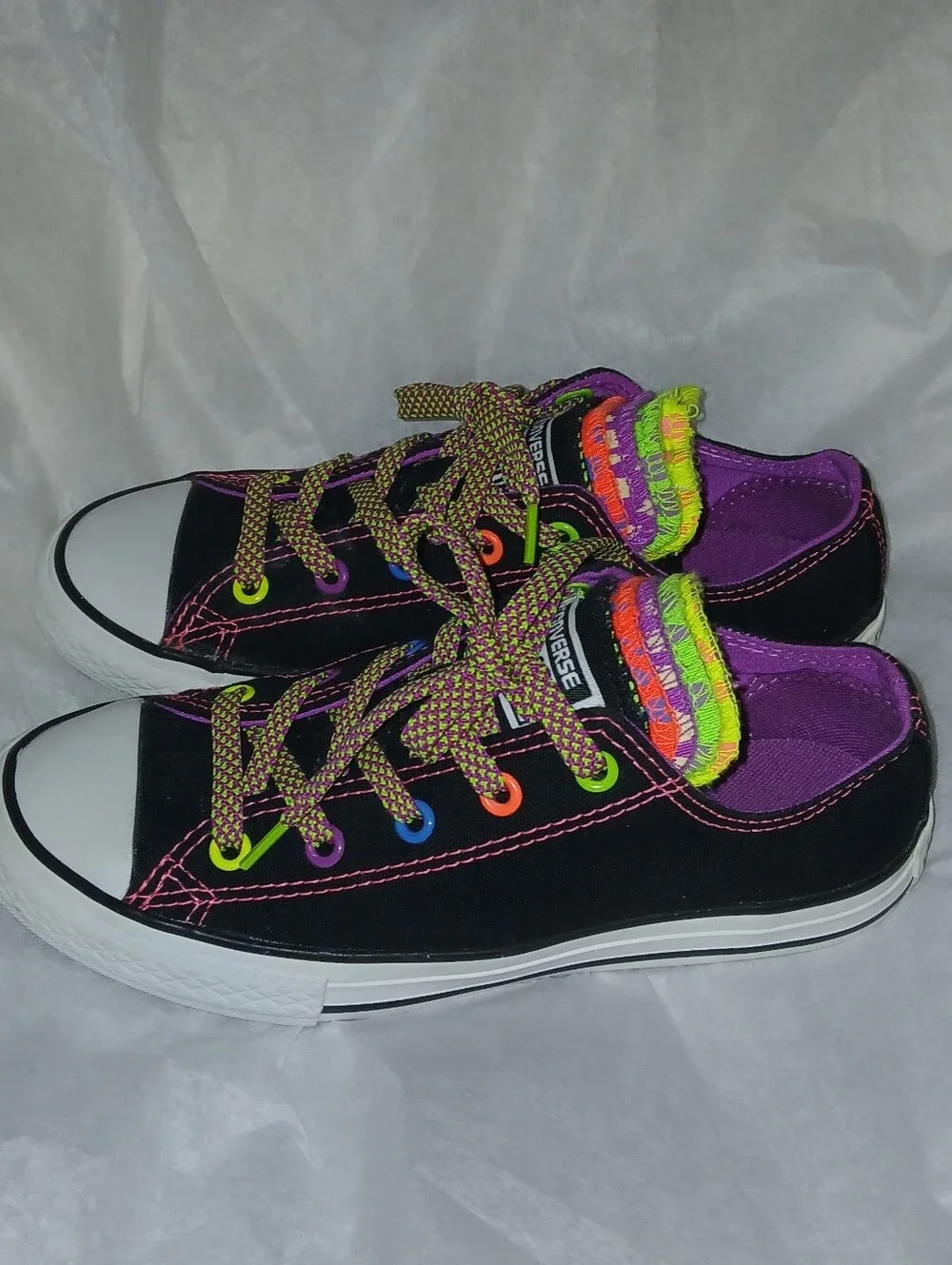 Converse Chuck Taylor All Star Multi Tongue Low Top Lace Up Sneakers Black/Neon